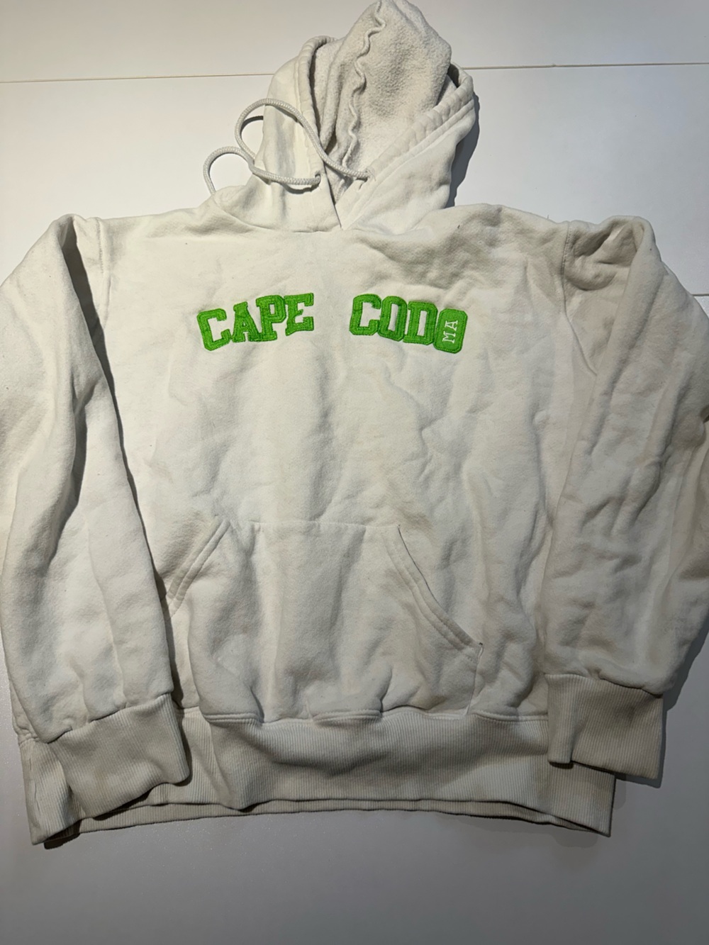 Russell Athletic White Hoodie with Lime Green "CAPE COD" Lettering